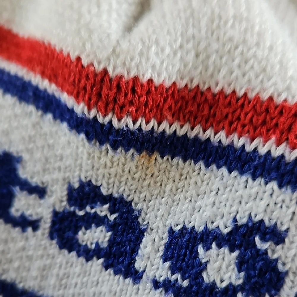 Patagonia Unisexual White, Red and Blue Striped Beanie